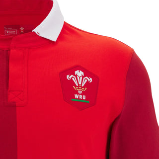 Macron Wales WRU 2025/26 Mens LS Home Cotton Rugby Shirt