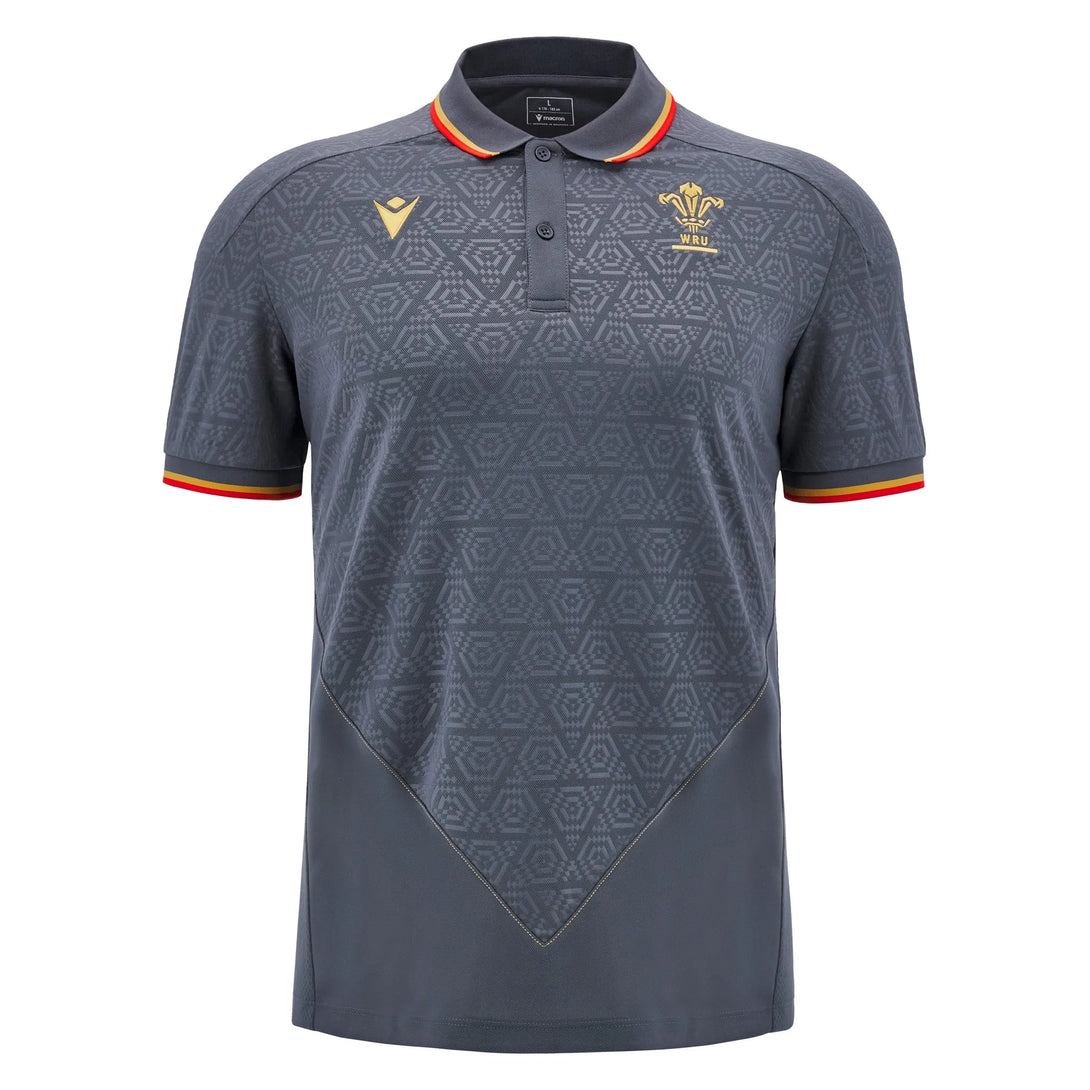 Macron Wales WRU 2024/25 Six Nations Adults Travel Rugby Poly Polo 