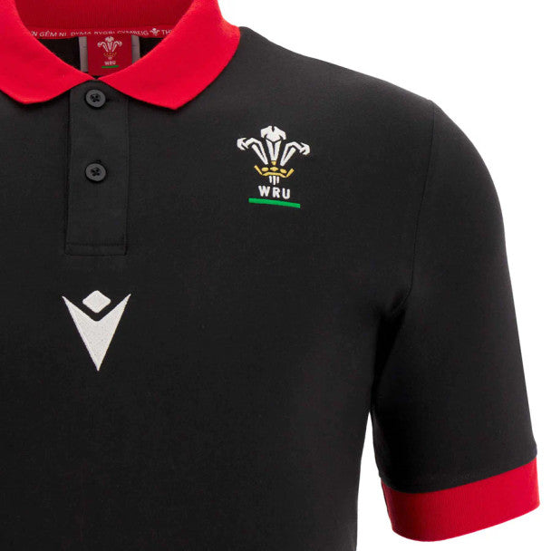 Macron Adults Wales WRU RWC 2023 Polo S/S Adults Black