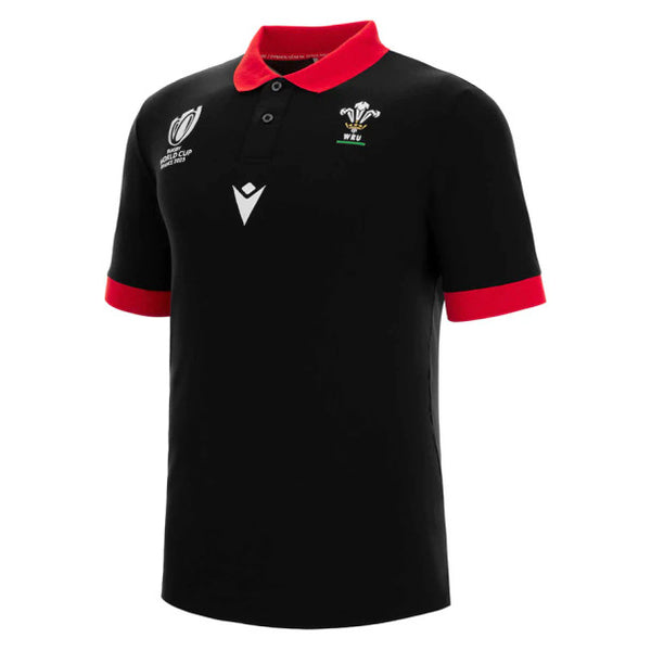 Macron Adults Wales WRU RWC 2023 Polo S/S Adults Black