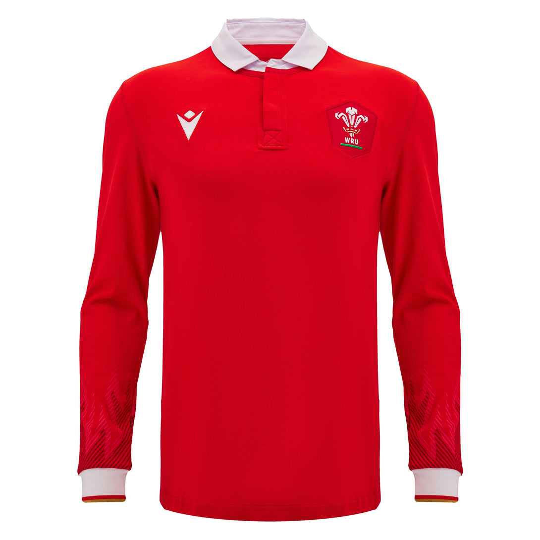 Macron Wales WRU 2024/25 Adults Long Sleeve Cotton Rugby Shirt