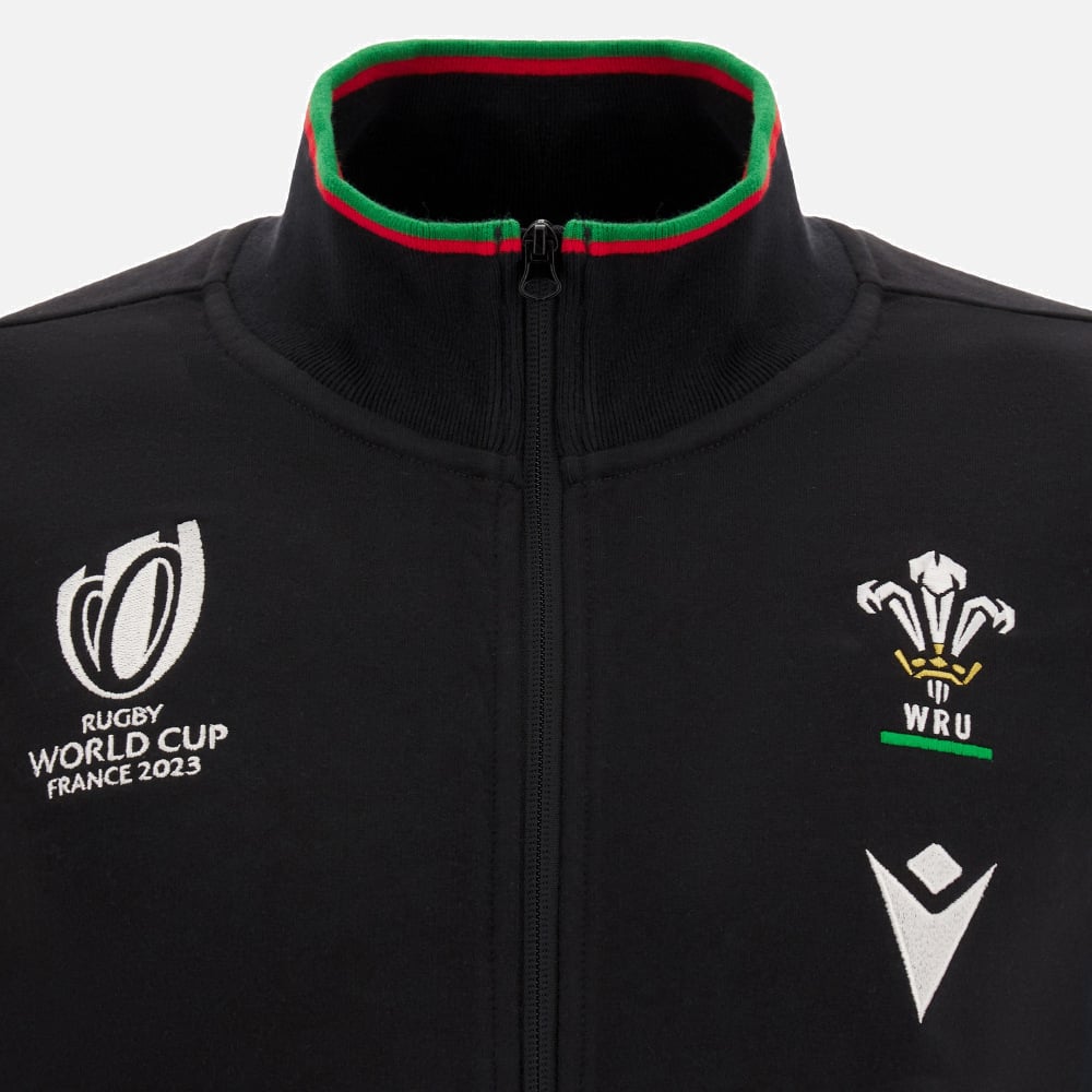 Macron Adults Wales WRU RWC 2023 Fan Line Full Zip Sweatshirt